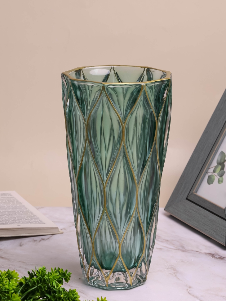 Ваза стекло Неоклассика цветная h29,5 d15см К Конус нефрит