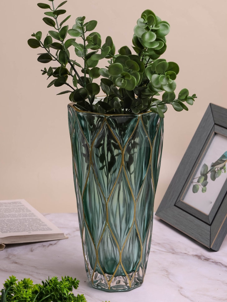 Ваза стекло Неоклассика цветная h29,5 d15см К Конус нефрит