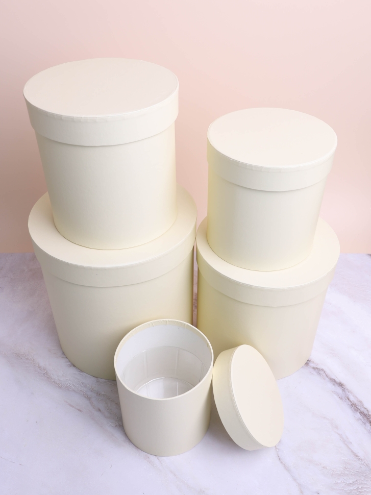 Коробка цилиндр набор из  5шт К d21хh21 - d12хh12см шампань