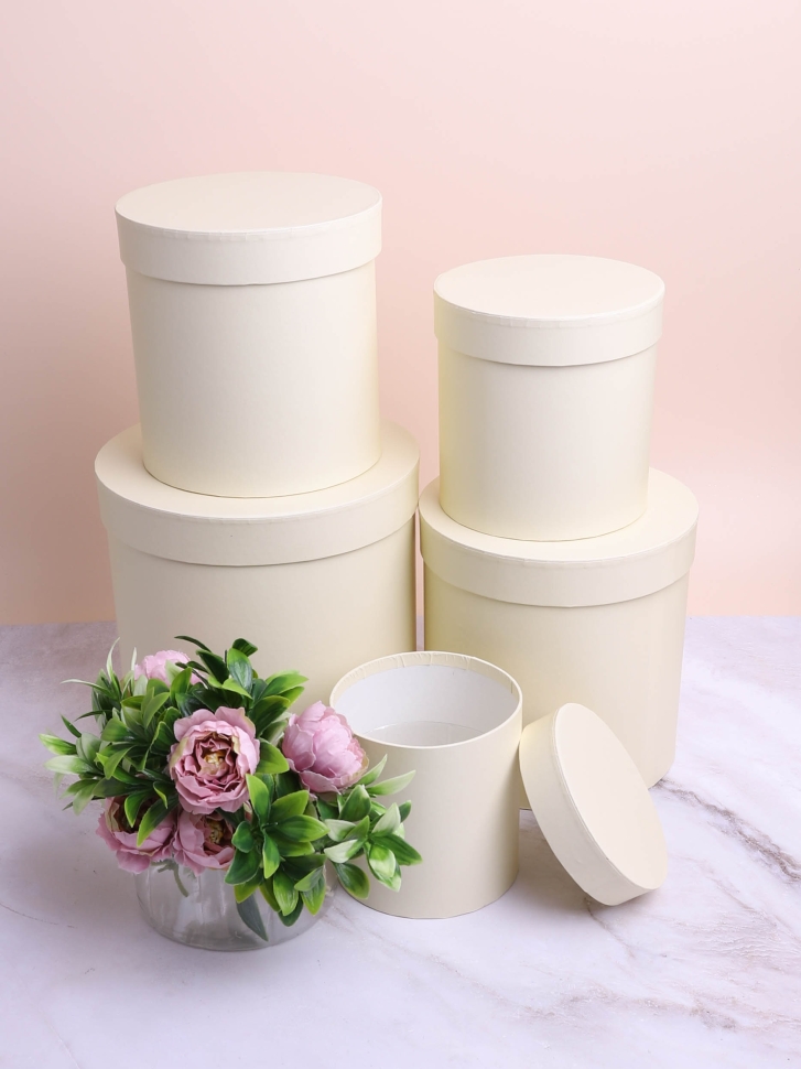 Коробка цилиндр набор из  5шт К d21хh21 - d12хh12см шампань