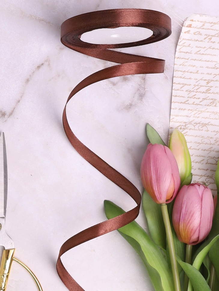 Лента атласная 10мм х 25ярд JD шоколадный