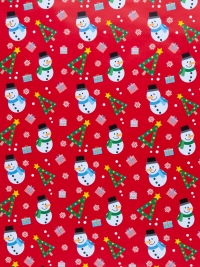 Бумага глянцевая НГ 68х98см, 10 лист Снеговик и треуголка на красном