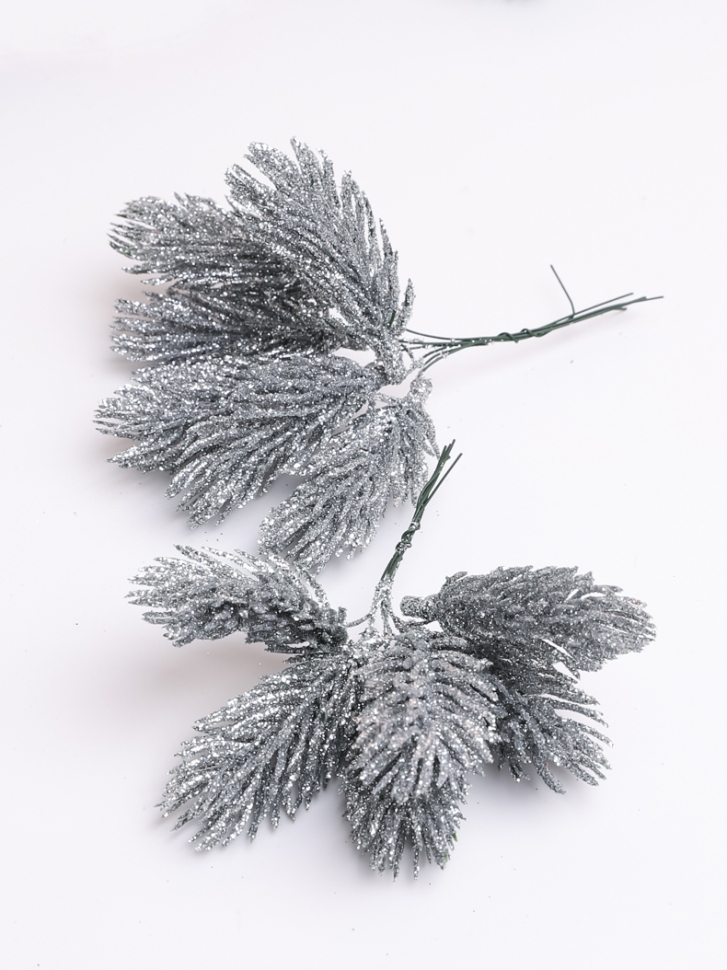 Веточки на проволоке 12шт 3х6х11см К серебро Веточки на проволоке 12шт 3х6х11см К серебро