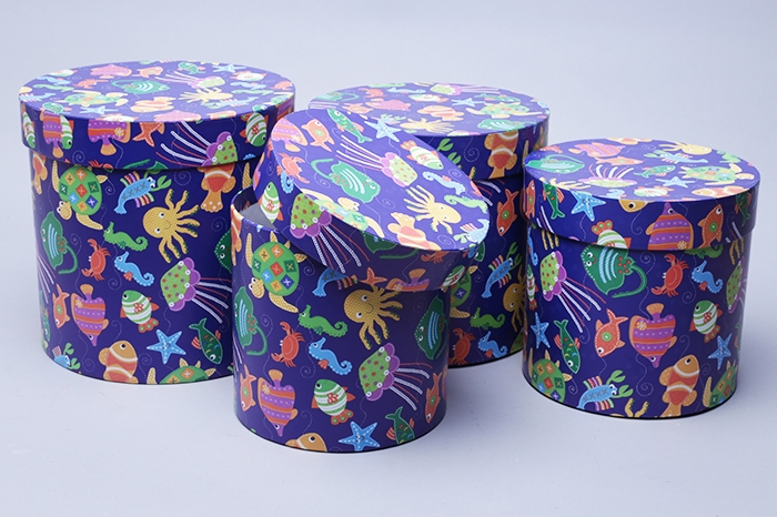 Коробка цилиндр набор из 4шт. 20x20-15х15см Морской мир Коробка цилиндр набор из 4шт. 20x20-15х15см Морской мир