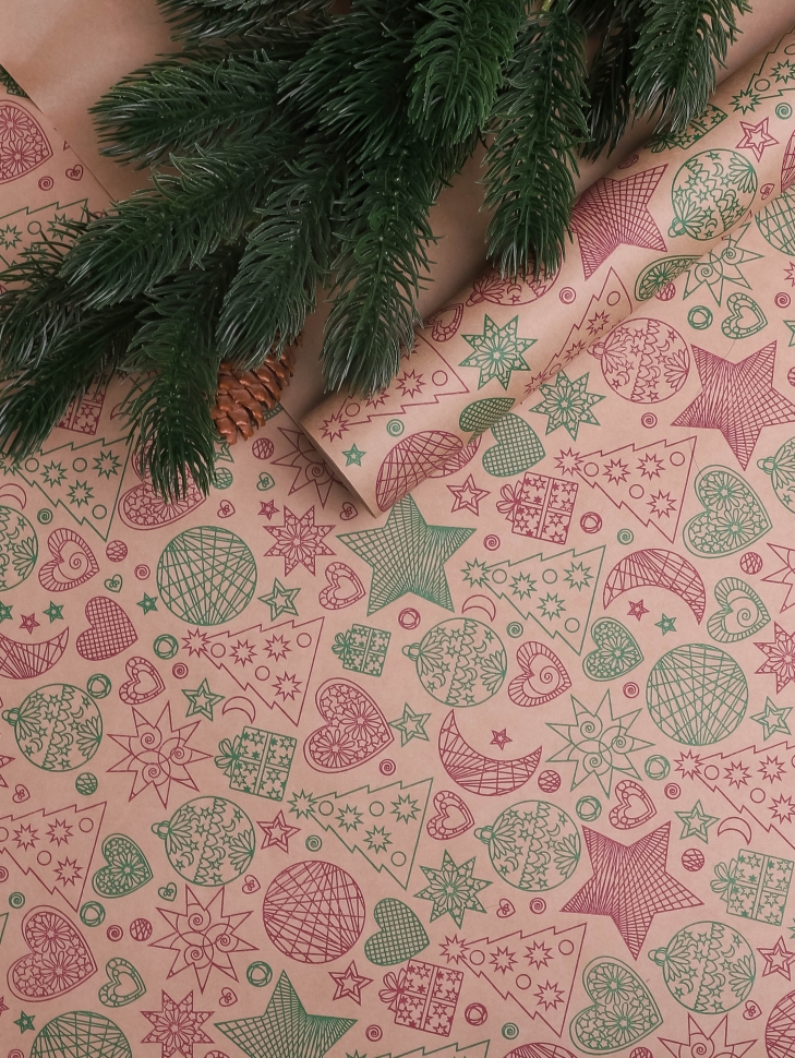 Бумага крафт 70г/м2, 70см x 10м, Новый Год, зеленый/фиолетовый пурпур Бумага крафт 70г/м2, 70см x 10м, Новый Год, зеленый/фиолетовый пурпур