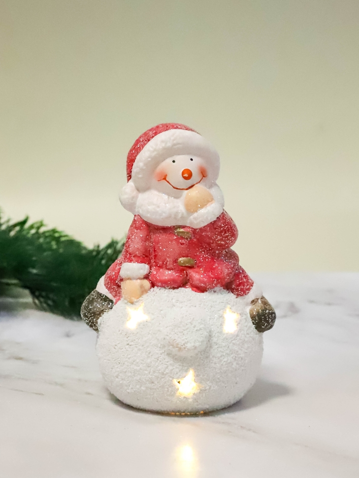 Фигурка декоративная НГ  9,4х8,5х13,8 с подсветкой Дед Мороз/Снеговик микс