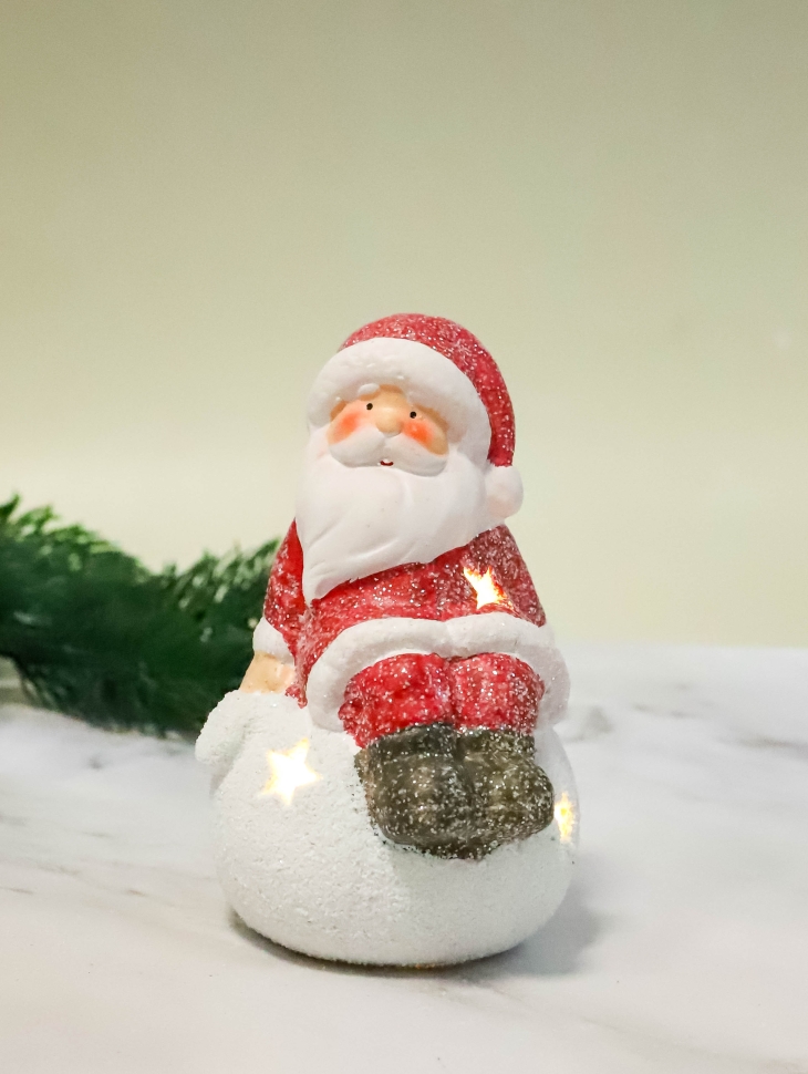 Фигурка декоративная НГ  9,4х8,5х13,8 с подсветкой Дед Мороз/Снеговик микс