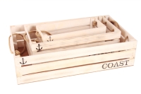 Ящик деревянный интерьерный набор 3шт 50х30х12см  &quot;Coast&quot; веревочные ручки бел винтаж