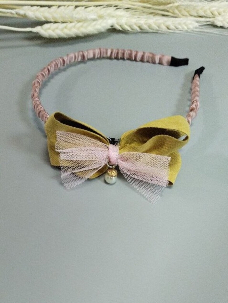 Ободок О-109 14х13х5см бантик охра