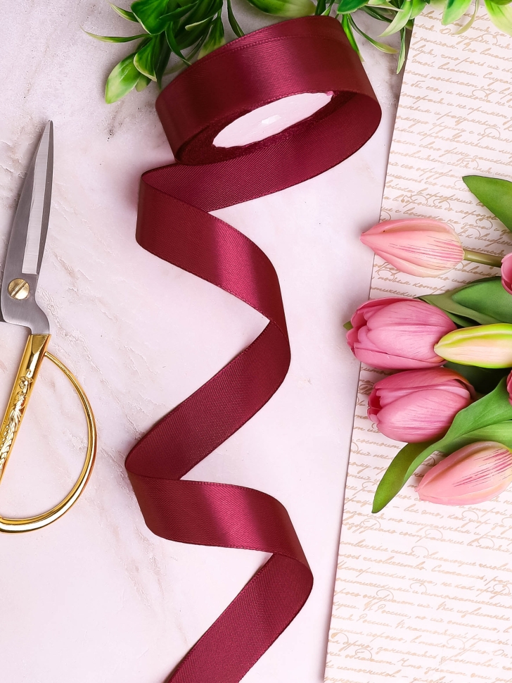 Лента атласная 25мм х 25 ярд JD бордовый Лента атласная 25мм х 25 ярд JD бордовый