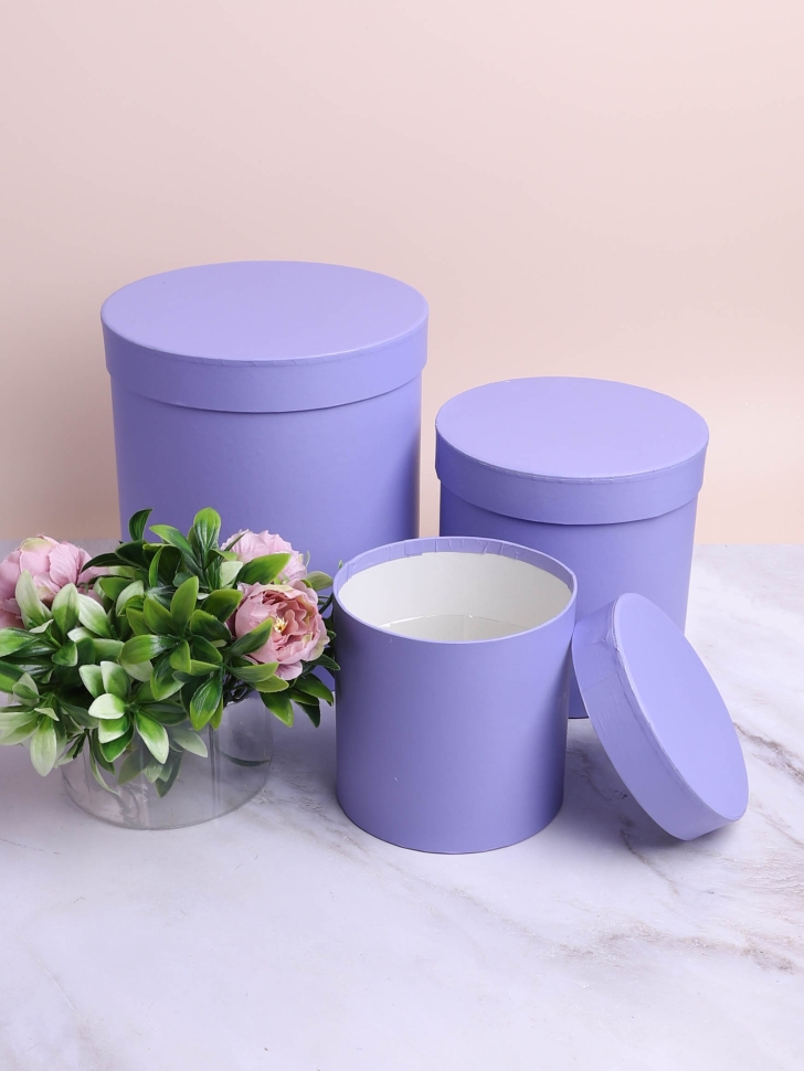 Коробка цилиндр набор из  3шт К d20хh22 - d13,5хh13см лавандовый